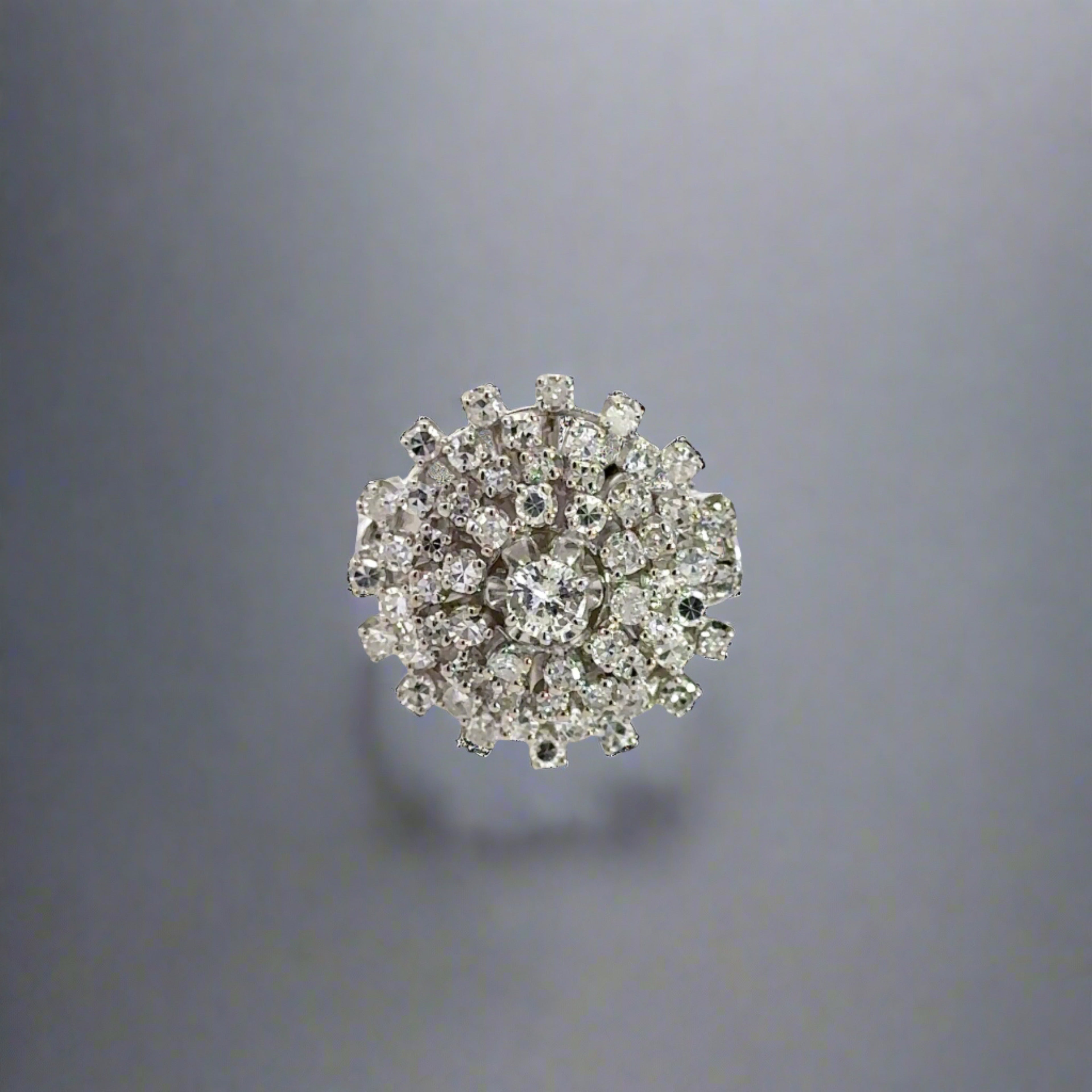14K White Gold 2.3TCW Old-Mine Vintage Diamond Cluster Fashion