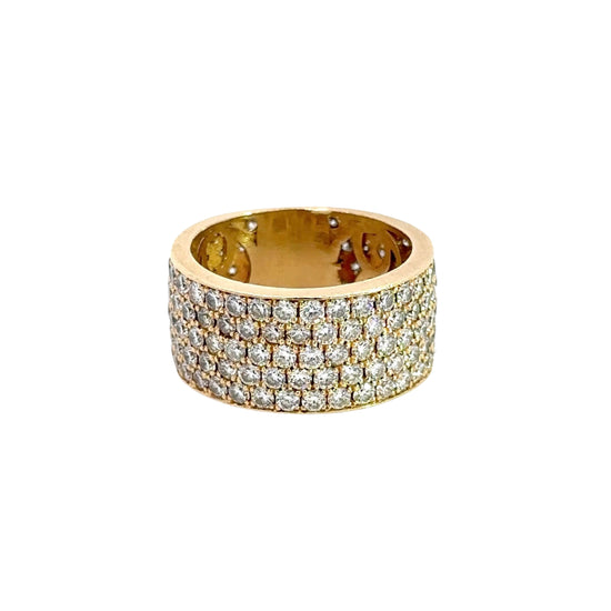 360 video of yellow gold 5 row diamond band ring