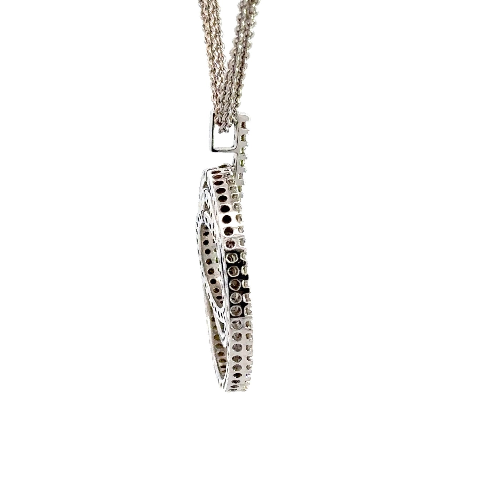 Side of white gold necklace with square bail