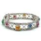 White gold bracelet with colorful gemstones and diamonds on a white background