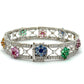 White gold bracelet with gemstones and diamonds on a white background