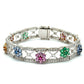 White gold bracelet with colorful gemstones and diamonds n a white background