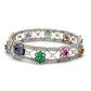 White gold bracelet with gemstones and diamonds on a white background