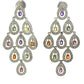 Front of white gold diamond and colored gemstone drop earrings in a chandelier-style.