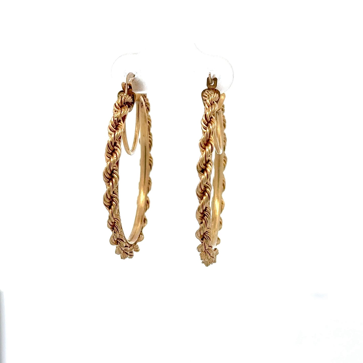 back of yellow gold rope style hoops