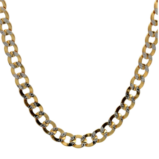 Yellow and white gold link chain on white background