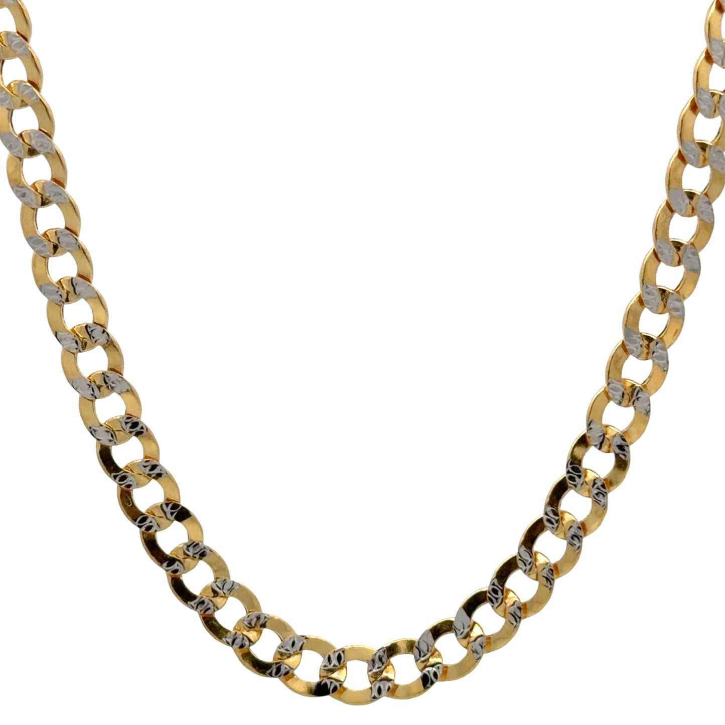Yellow and white gold link chain on white background