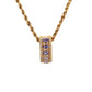 front of yellow gold rope chain and yellow gold diamond and gemstone pendant
