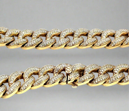 Close up view of clasp with lock and diamond cuban links
