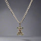 Solid 14K White Gold Diamond Teddy Bear + Curb Link Unisex Necklace