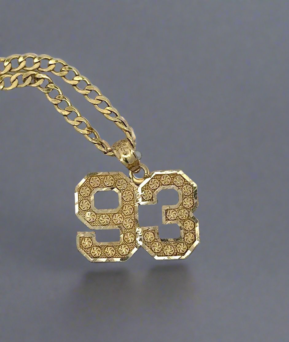 Close up of 93 pendant