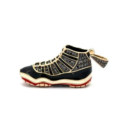 10K yellow gold basketball sneaker pendant with black diamonds