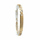 14k two-tone yellow and white gold ID bracelet with polished identification plate and textured curb links, front view