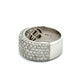 White gold ring with round diamonds on half the band and 14K stamp