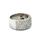 Side of white gold ring with half round diamonds on half the band