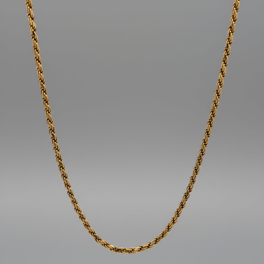 14K Solid Yellow Gold 24" 2mm Rope Chain