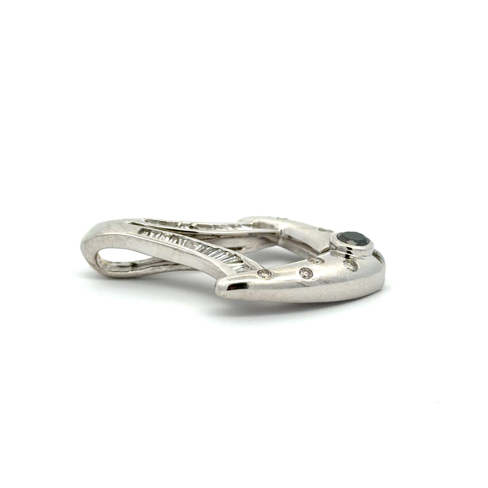 Side of white gold pendant on a white background