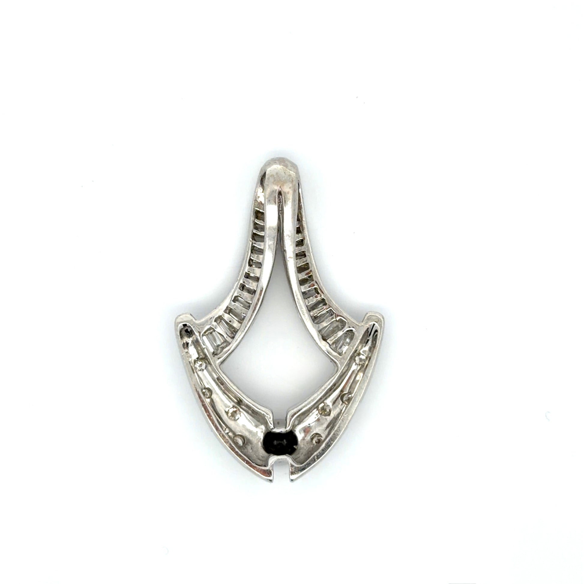 Back of white gold pendant with black on a white background