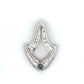 White gold pendant with a round black diamond, white round diamonds, and baguettes on a white background