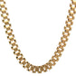 A gold-toned rolex link chain necklace with a wide, textured rectangular link design, shown against a plain white background.