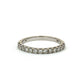 A white gold band ring with round diamonds on a white background