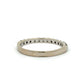 Back of a white gold diamond band ring with diamonds on half of the band. Scratches and a little yellow tint shown on gold.