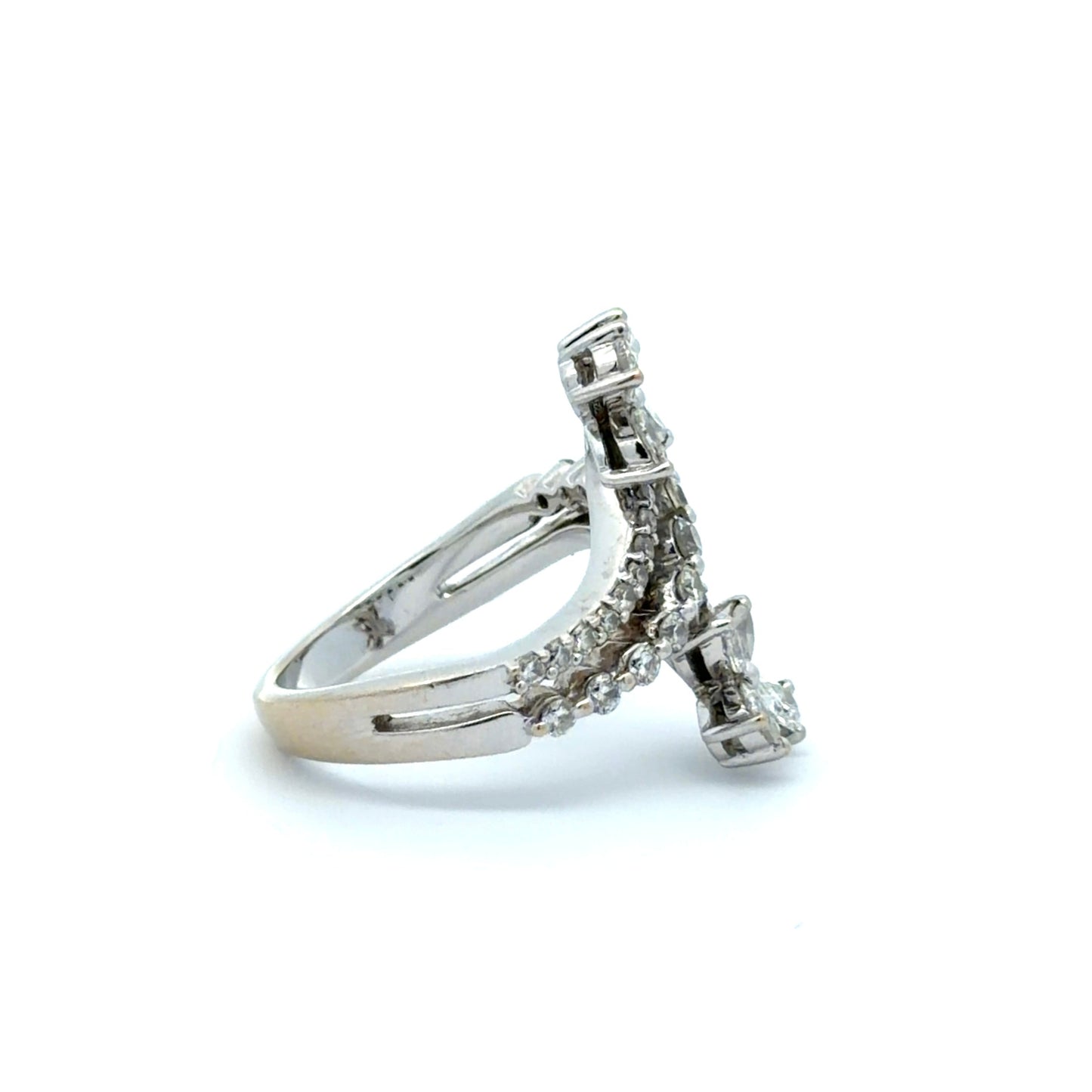 Side of white gold ring on a white background