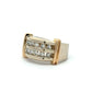 Gold ring with diamond accents on a white background