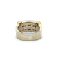 Back of white and yellow gold ring on a white background