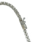 Close-up of white gold diamond tennis necklace box clasp and safety catch