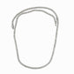 14K white gold round diamond tennis necklace arranged in a loop, showing the diamond setting and clasp