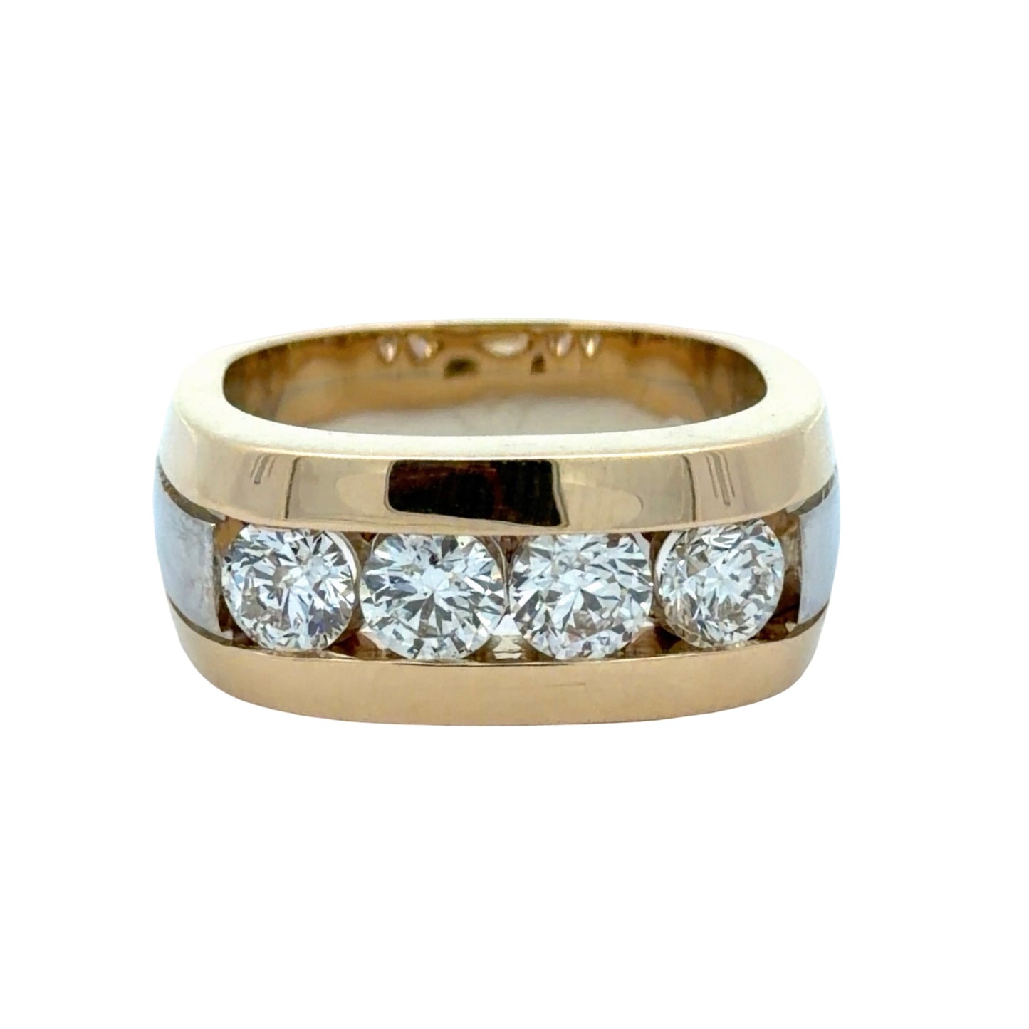 14K Two-tone Solid Yellow & White Gold 2TCW Channel-set Men's Diamond Band Ring