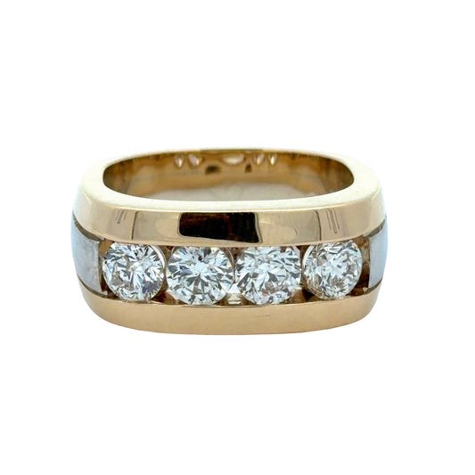 14K Two-tone Solid Yellow & White Gold 2TCW Channel-set Men's Diamond Band Ring