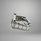 Silver watch band on a gray background