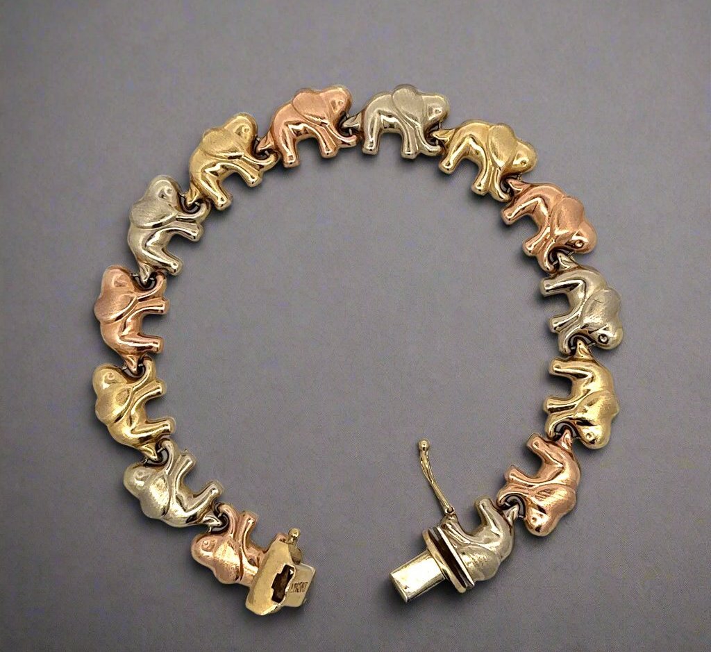 elephant bracelet in tri color gold