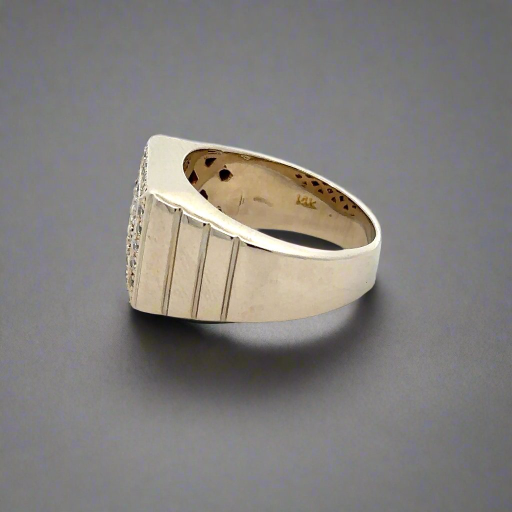 Side of white gold ring with 14K stamp inside