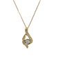 Yellow Gold thin box chain with yellow + white gold diamond pendant with 1 round diamond in the center + 16 small round diamonds on yellow gold in teardrop shape