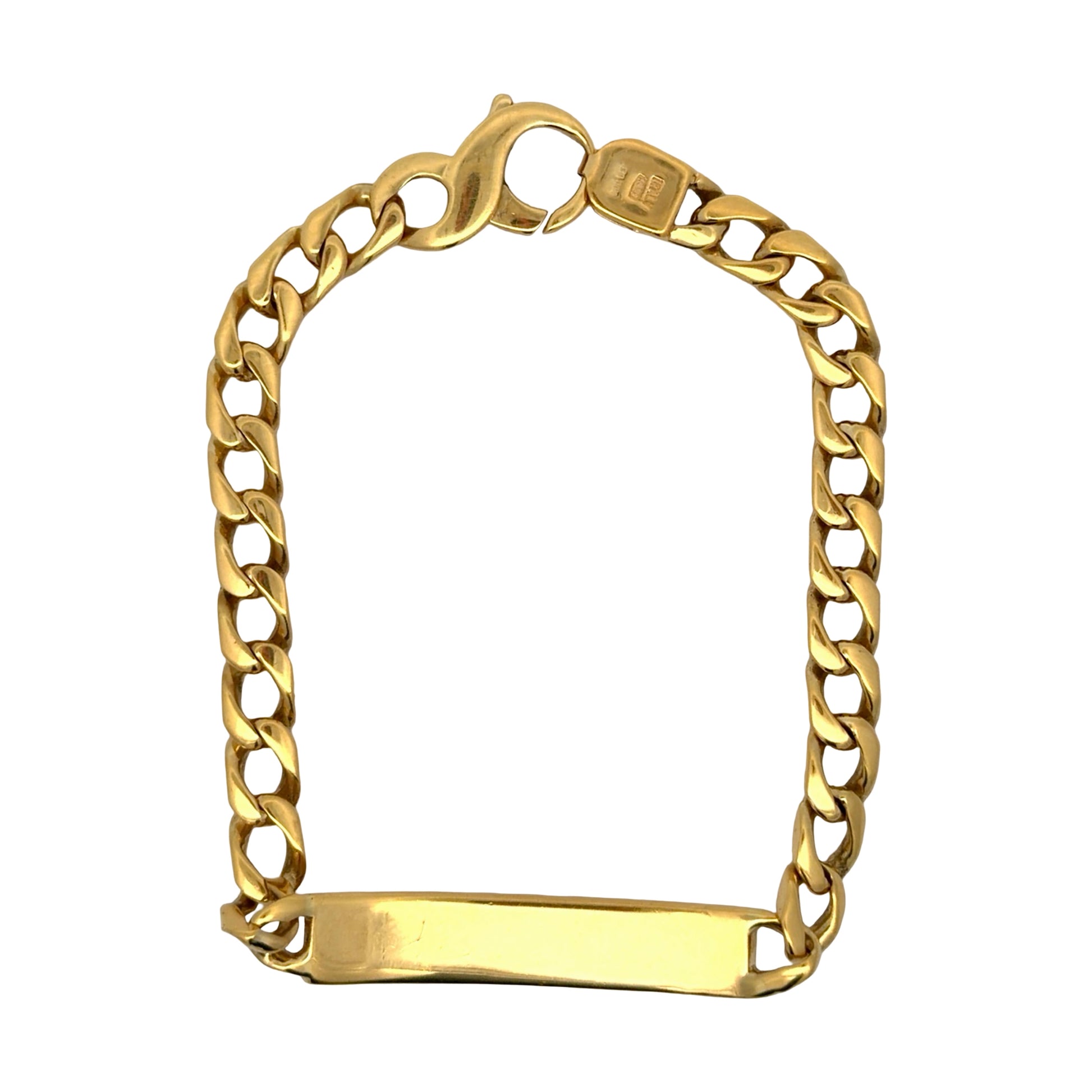 Gold ID bracelet on white background