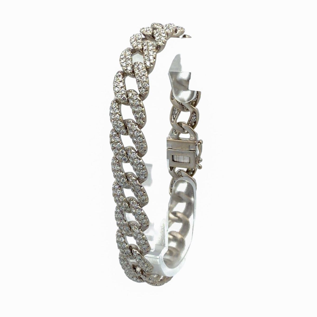 14K white gold natural diamond Cuban link bracelet, reverse angle