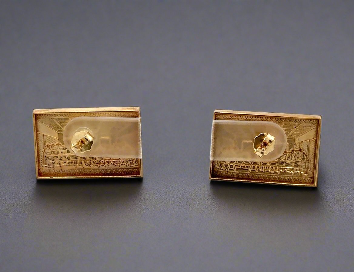 Back of last supper stud earrings with yellow gold back