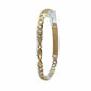 14k yellow and white gold ID bracelet showing lobster clasp, ID plate and textured curb links, side view