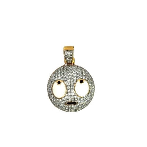 Front of the diamond eye roll pendant. 2 white eyes looking up with black mouth.