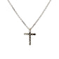 back of white gold cross necklace with 14K stamp