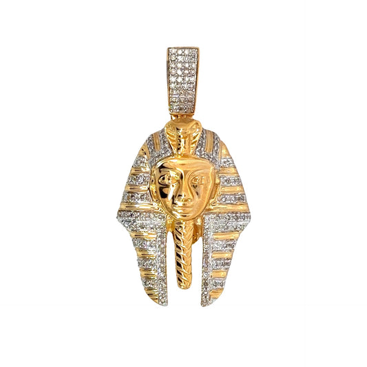 Colgante para hombre de oro amarillo de 10 quilates con faraón egipcio de diamantes