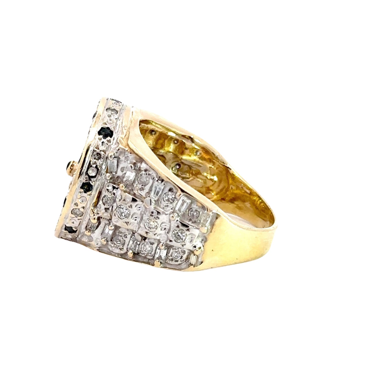 Side of ring with baguette + round diamonds 