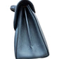Black pebbled leather handbag shown from a side profile view against a plain white background.