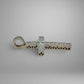 Silver cross pendant with diamonds on a gray background