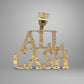 Gold pendant with 'ALL CASH' text on a gray background