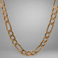 Gold chain necklace on a gray background