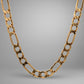 Gold chain necklace on a gray background